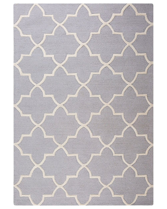 Moroccan Trellis Pattern Area Rug – Hand-Tufted Wool Light Grey & Ivory Modern Carpet for Living Room, Bedroom, Office & Home Interior Decor