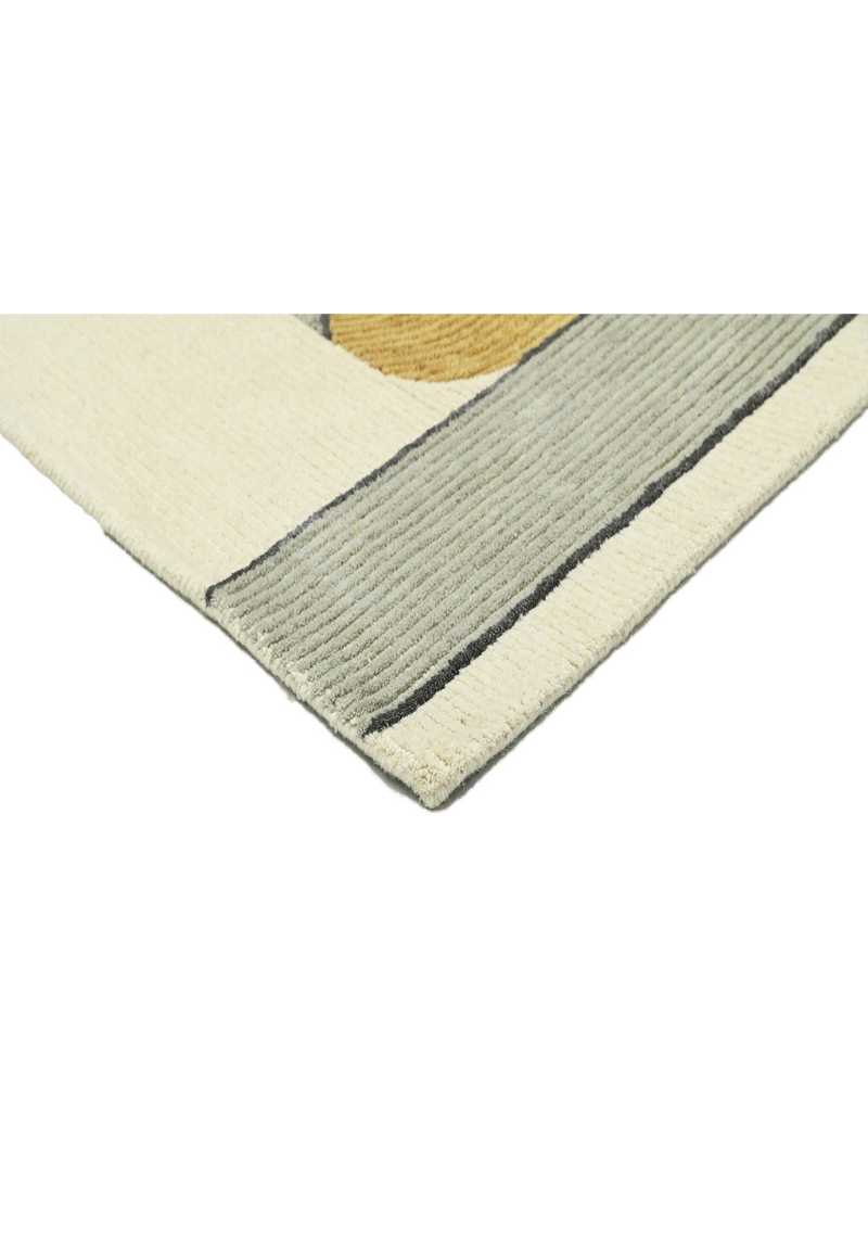Modern Geometric Hand-Tufted Rug in Grey & Mustard | Contemporary Abstract Line Pattern Carpet for Living Room & Bedroom Decor