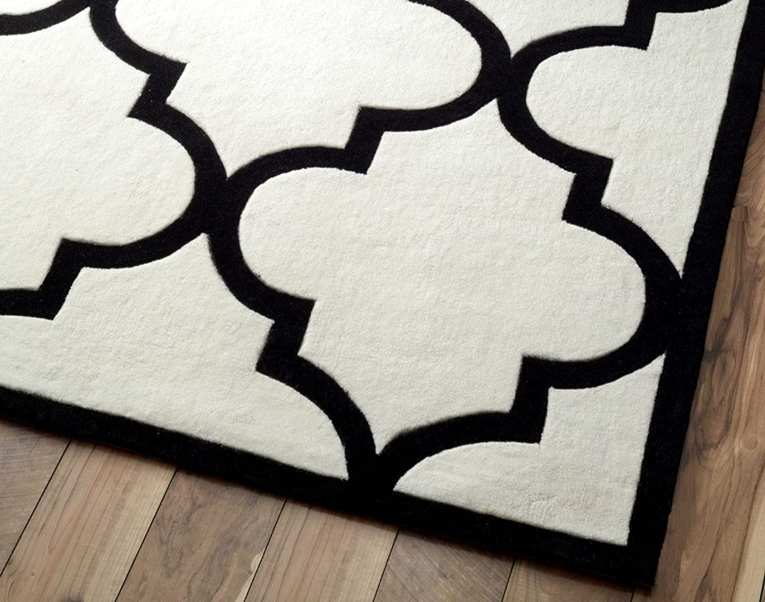 Modern Black and White Moroccan Trellis Area Rug – Geometric Pattern Carpet for Living Room, Bedroom, or Office Decor