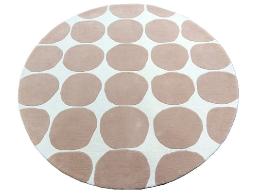 Modern Polka Dot Round Rug – Handmade Wool Circle Carpet in Beige & Ivory – Contemporary Minimalist Floor Decor for Living Room & Bedroom