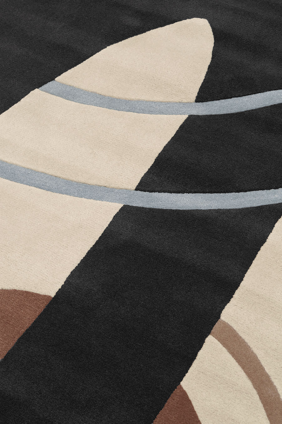 Modern Abstract Area Rug – Hand Tufted Wool Carpet with Geometric Arch & Circle Design in Black, Brown & Beige | Contemporary Living Room & Bedroom Decor