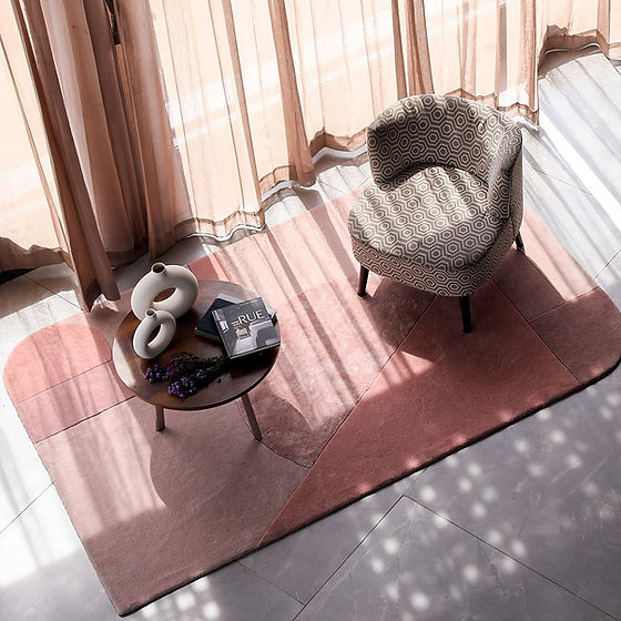 Handmade Pink Geometric Wool Rug – Modern Minimalist Area Carpet for Living Room, Bedroom & Luxury Home Décor