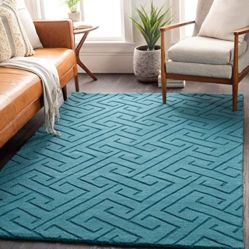 Modern Teal Geometric Area Rug – Soft Living Room Carpet for Bedroom, Office & Home Décor