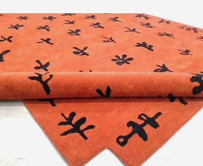 Hand Tufted Orange Wool Rug with Black Abstract Motifs | Modern Artisan Area Carpet