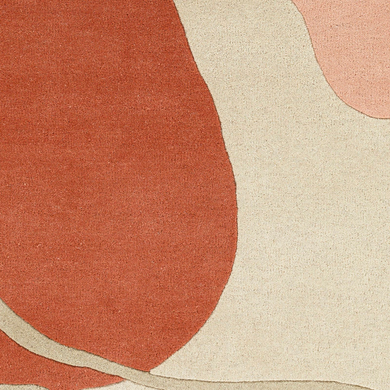 Modern Abstract Hand-Tufted Wool Rug – Beige, Terracotta & Blush Geometric Carpet for Living Room & Bedroom Decor
