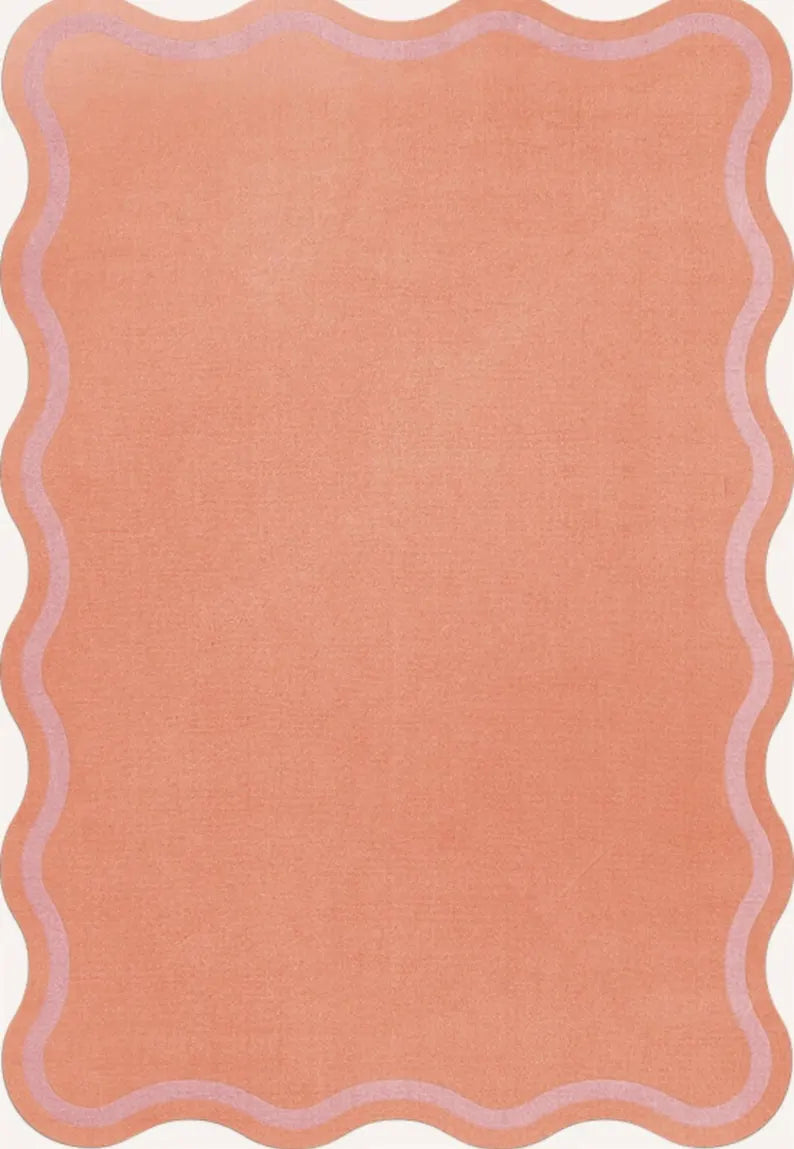 Peach Wavy Border Area Rug – Modern Minimalist Aesthetic Carpet for Living Room, Bedroom & Home Décor