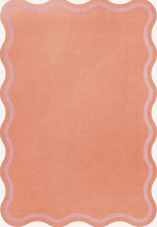 Peach Wavy Border Area Rug – Modern Minimalist Aesthetic Carpet for Living Room, Bedroom & Home Décor