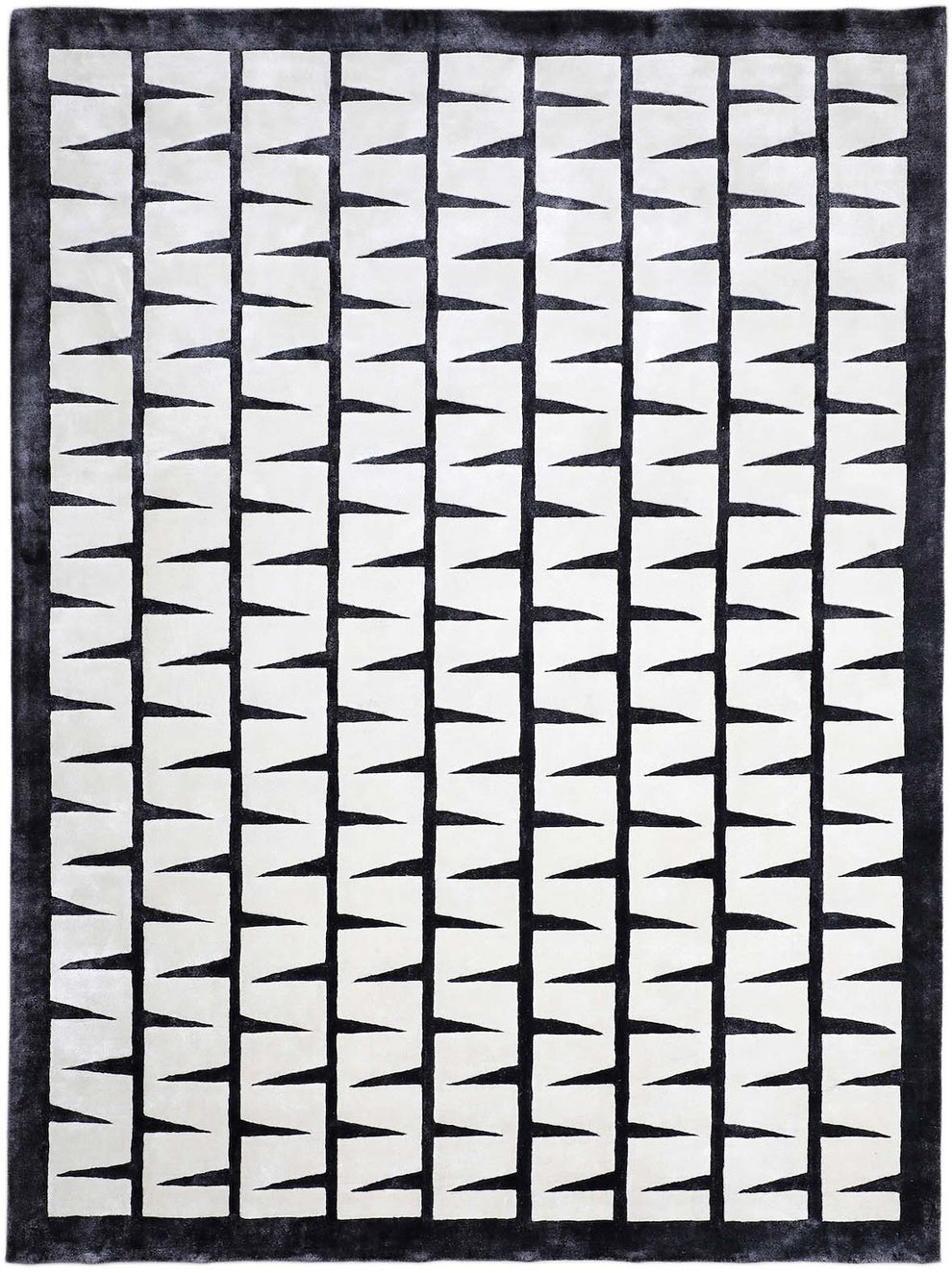 Modern Geometric Hand-Knotted Wool Rug | Black & Ivory Contemporary Area Carpet | Minimalist Handmade Living Room & Bedroom Decor