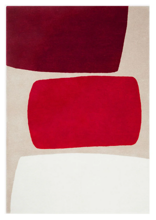 Red and White Abstract Modern Area Rug – Bold Contemporary Carpet for Living Room, Bedroom & Office Décor