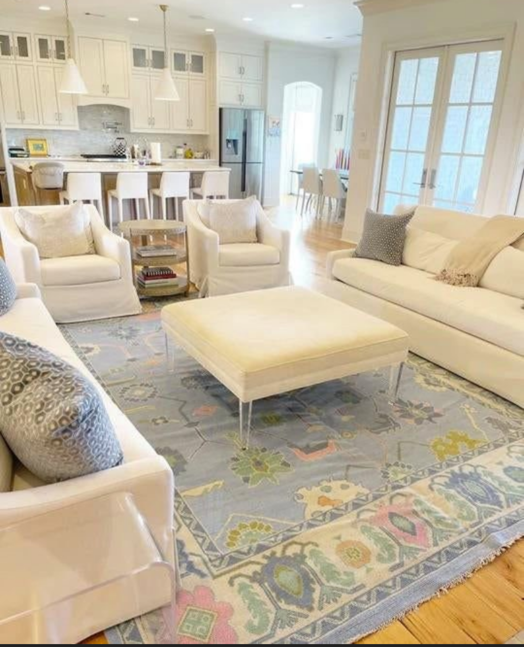 Handknotted Oushak Rug – Elegant Pastel Blue Oriental Design, Soft Durable Wool, Unique Home Décor Accent