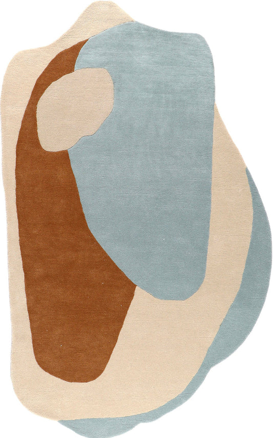 Modern Abstract Blue & Brown Area Rug – Hand Tufted Organic Shape Carpet for Living Room, Bedroom & Contemporary Home Décor