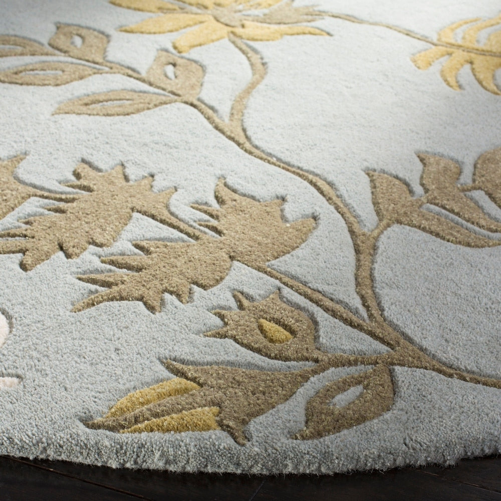Light Blue Floral Area Rug – Elegant Botanical Leaf Design in Beige & White – Soft Hand-Tufted Carpet for Living Room, Bedroom & Modern Home Décor