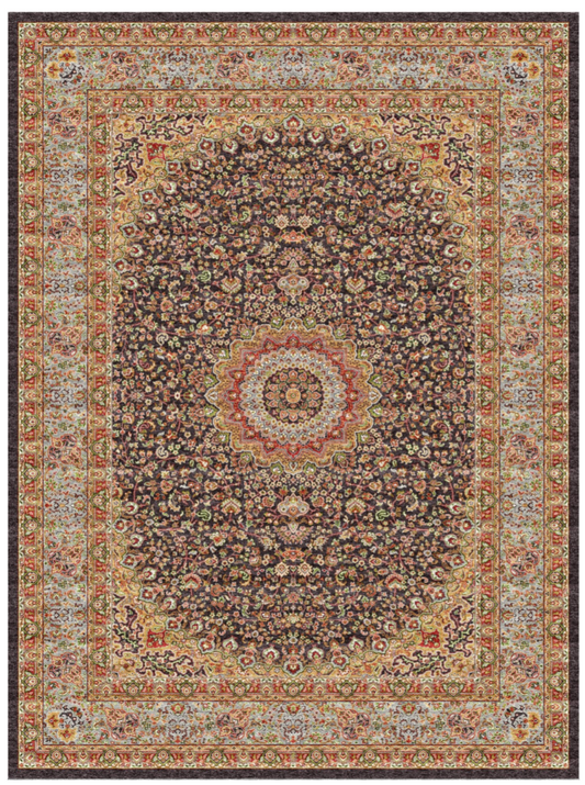 Luxury Persian Silk Rug with Grand Medallion Design – Dark Floral Decorative Carpet