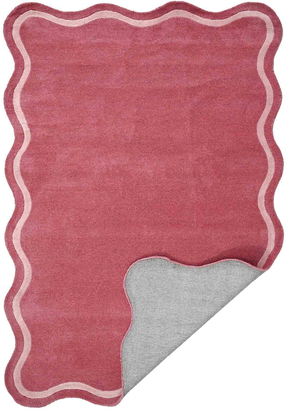 Modern Wavy Border Pink Rug – Hand-Tufted Scalloped Edge Area Carpet | Contemporary Living Room & Bedroom Home Décor