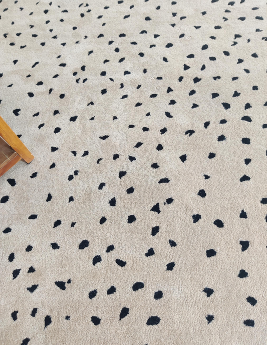 Beige Dalmatian Print Rug with Black Spots | Modern Handmade Wool Carpet for Living Room, Bedroom & Home Décor