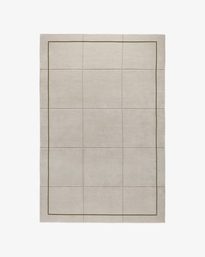 Minimalist Hand Tufted Wool Area Rug, Ivory Beige Rug with Olive Green Border, Modern Neutral Living Room Carpet, Contemporary Bedroom Rug, Custom Size Rug