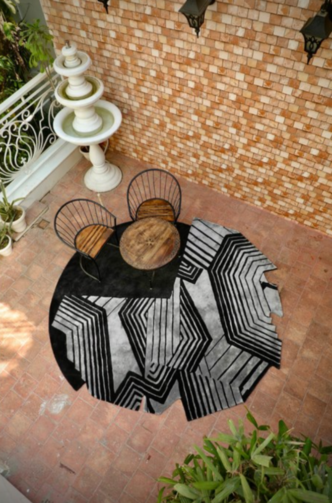 Modern Abstract Hand Tufted Rug – Black & Grey Geometric Wool Carpet | Contemporary Living Room Area Rug