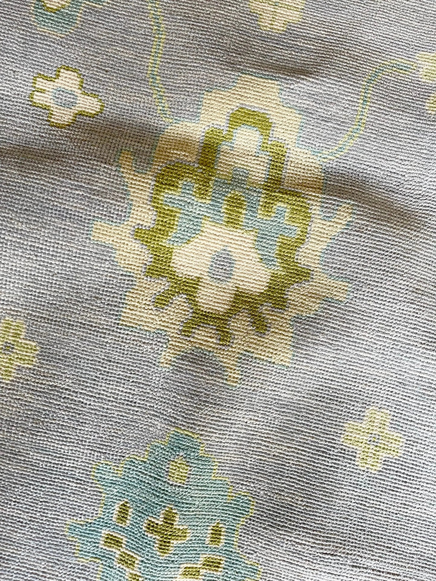 Light Blue & Green Hand Knotted Oushak Rug – Modern Turkish Wool Carpet | Soft Pastel Floral Area Rug for Living Room, Bedroom & Home Decor