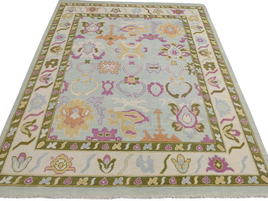 Hand Knotted Oushak Rug – Vintage Turkish Design, Soft Pastel Colors, Luxury Wool Carpet, Living Room Area Rug
