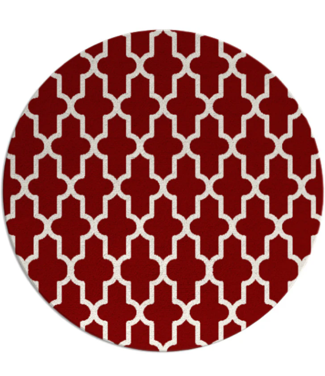 Red & White Round Moroccan Trellis Rug – Modern Geometric Area Carpet for Living Room, Bedroom & Home Décor