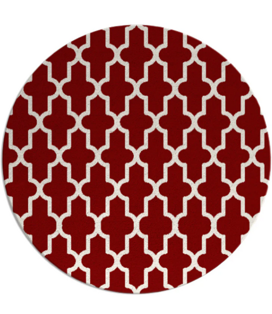 Red & White Round Moroccan Trellis Rug – Modern Geometric Area Carpet for Living Room, Bedroom & Home Décor