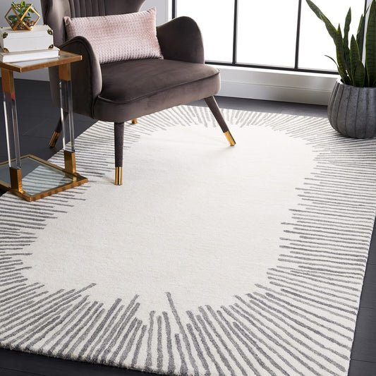 Modern White and Gray Sunburst Area Rug | Hand-Tufted Contemporary Carpet for Living Room, Bedroom & Office Décor