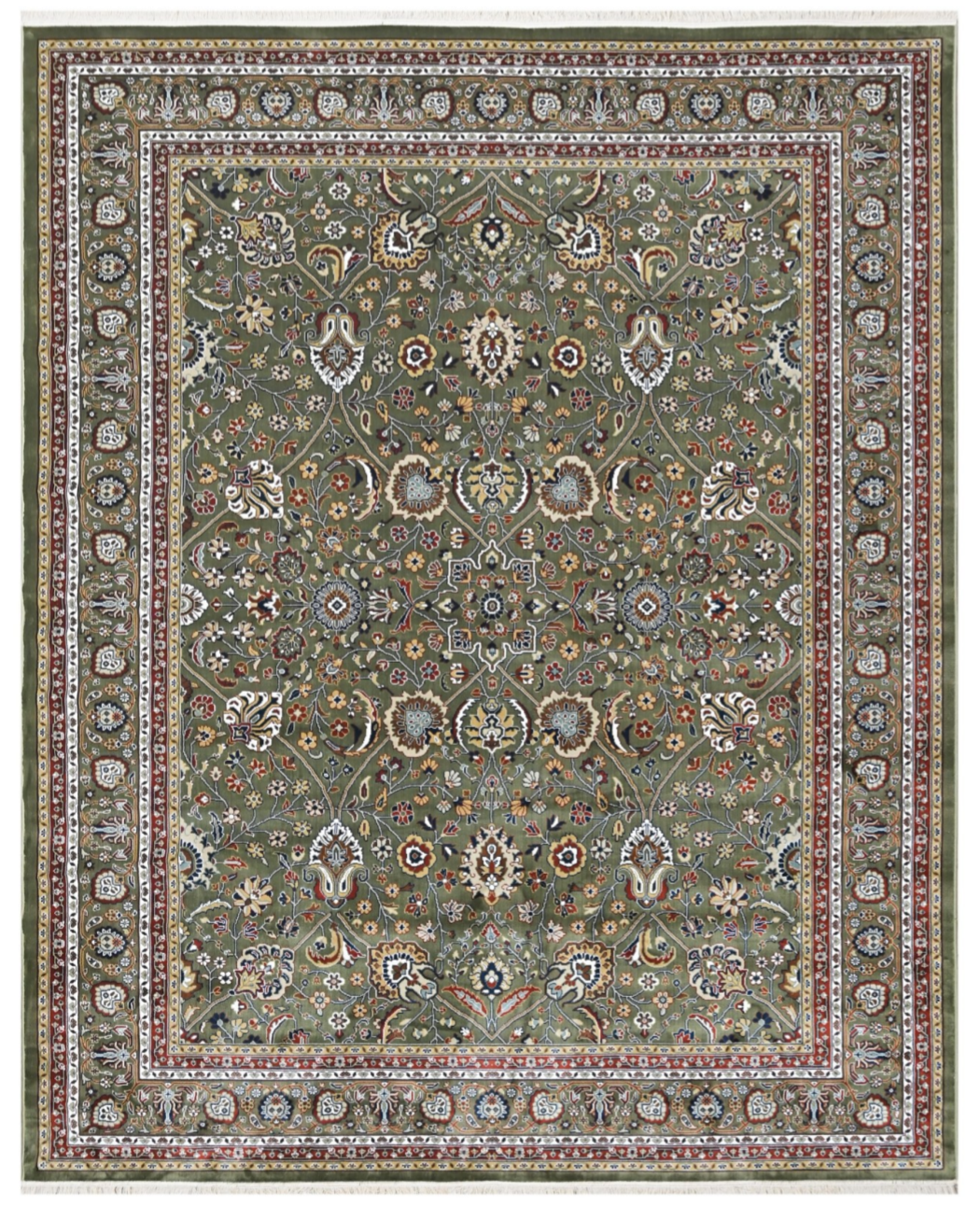 Luxury Persian Silk Rug – Sage Green Oriental Floral Carpet with Traditional Heritage Design