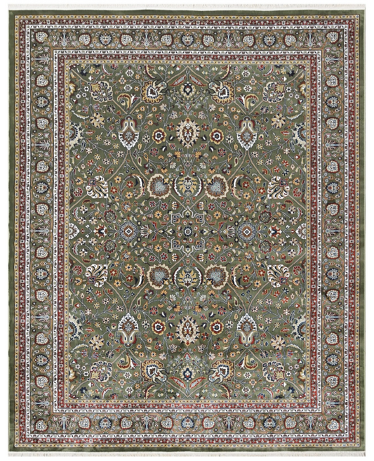 Luxury Persian Silk Rug – Sage Green Oriental Floral Carpet with Traditional Heritage Design