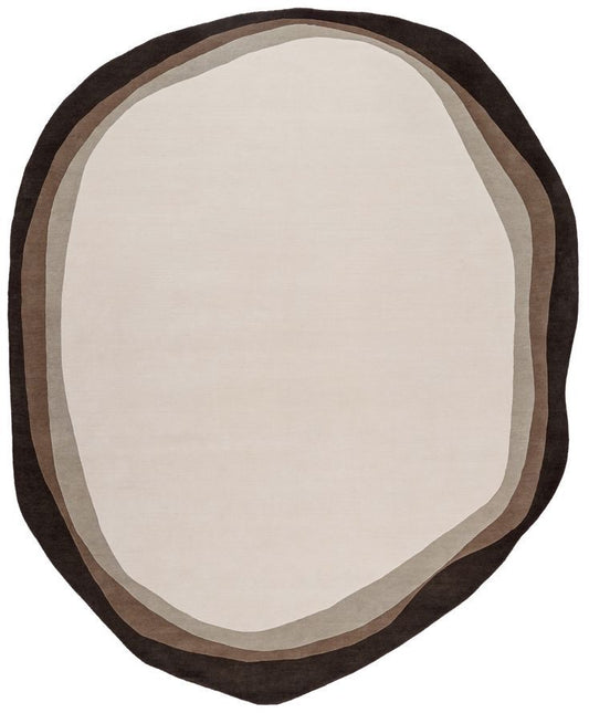 Organic Modern Oval Area Rug – Neutral Beige & Brown Layered Border Design, Soft Contemporary Carpet for Living Room, Bedroom & Office Décor