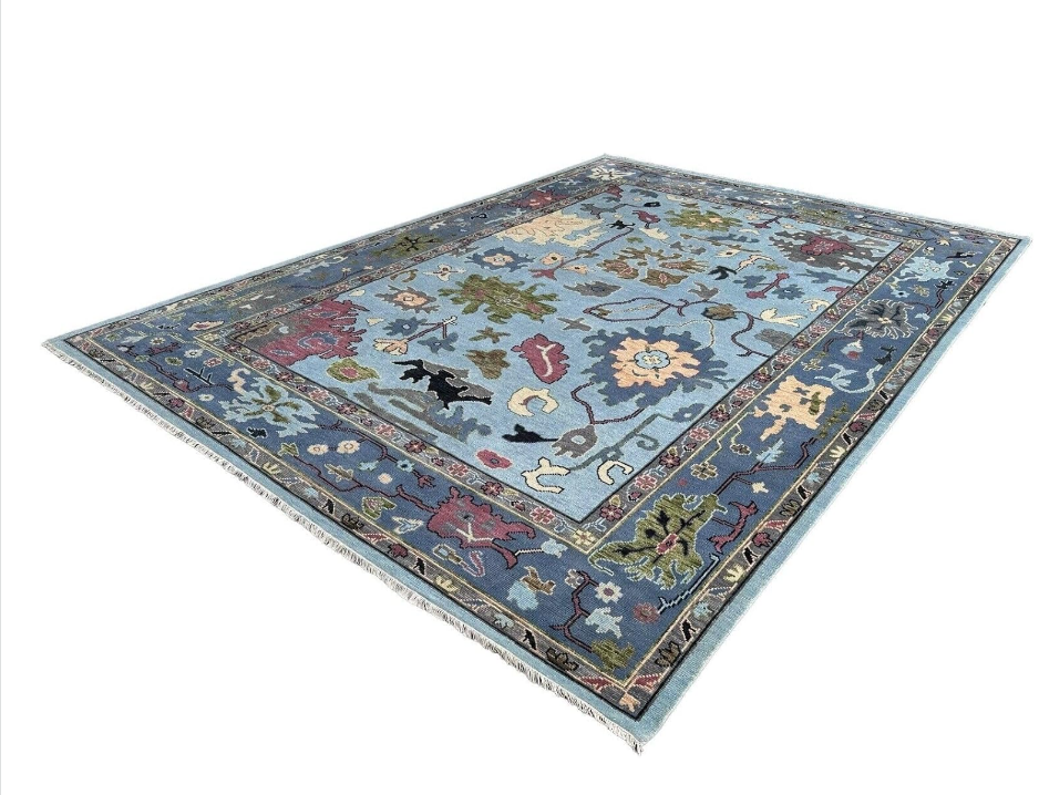 Hand Knotted Oushak Rug Turkish Style | Vintage Boho Area Carpet | Living Room Oriental Wool Rug