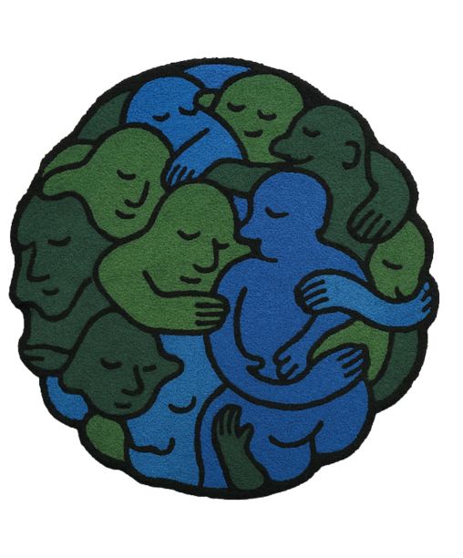 Earth Rug – Hand-Tufted Wool Carpet with Hugging Figures in Blue and Green for Modern Home Decor