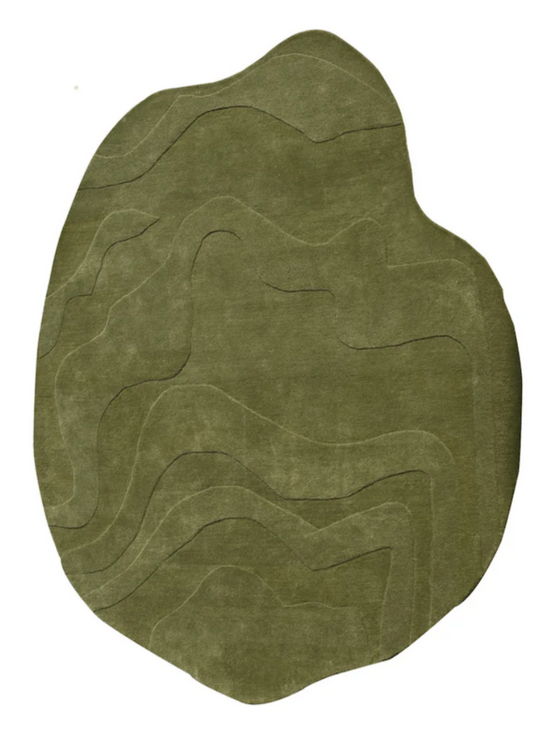 Olive Green Abstract Hand Tufted Rug – Irregular Modern Wool Area Rug, Contemporary Designer Carpet for Living Room & Bedroom