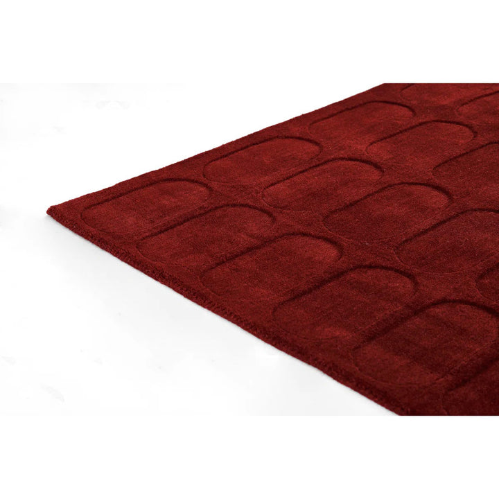 Red Oval Pattern Wool Hand-Tufted Area Rug - Modern & Luxurious