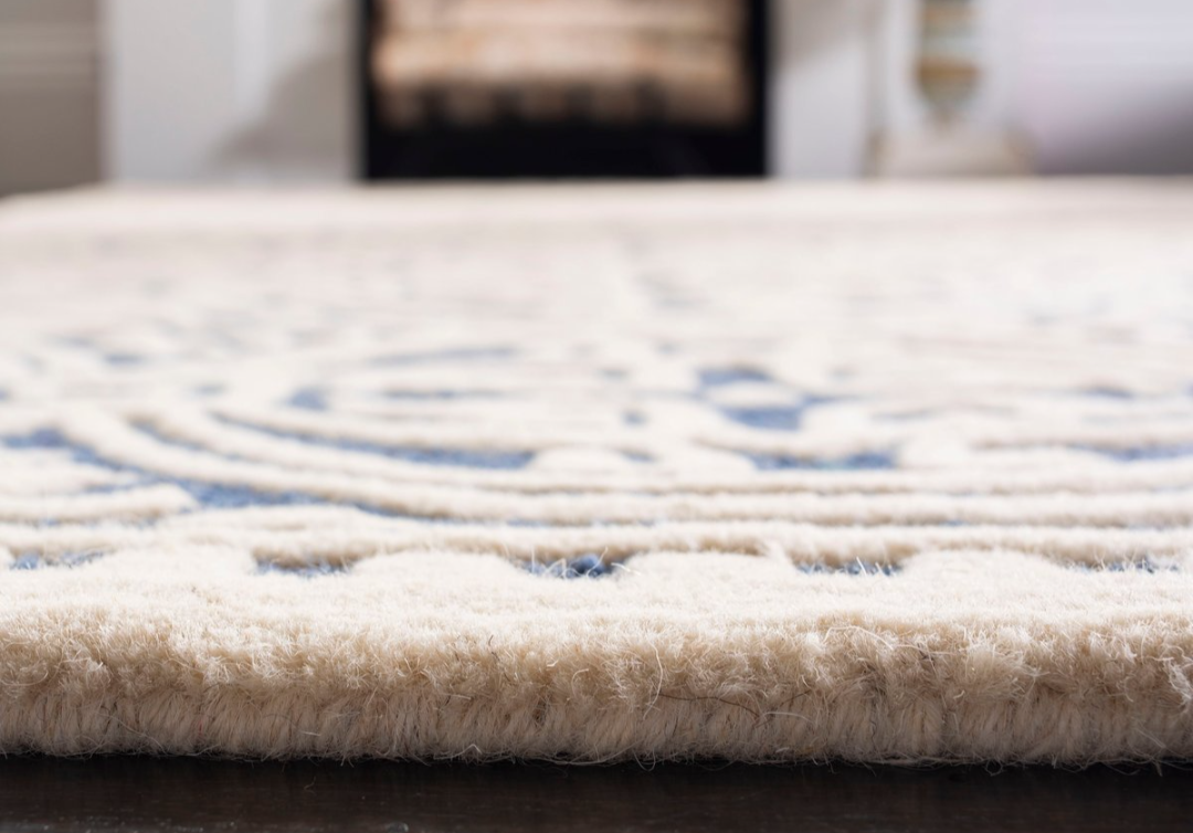 Blue & Ivory Area Rug with Bold Geometric Medallion Pattern – Modern Woven Carpet for Living Room, Bedroom & Home Décor