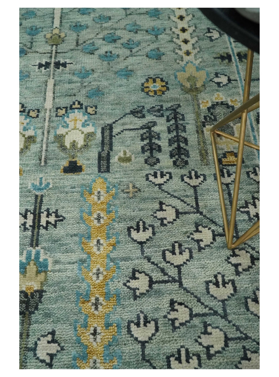 Hand-Knotted Blue Oushak Rug – Authentic Turkish Wool Area Carpet