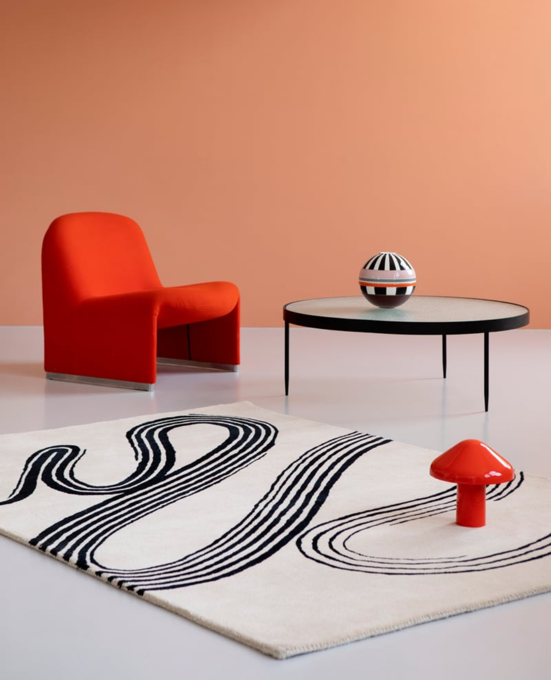 Modern Abstract Beige & Black Wool Rug – Hand-Tufted Contemporary Swirl Pattern for Living Room, Bedroom & Office Décor