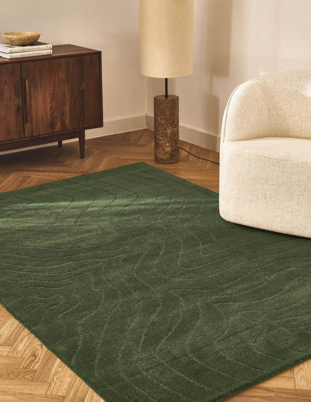 Modern Green Textured Area Rug – Soft Minimalist Carpet for Living Room & Bedroom | Stylish Contemporary Home Decor