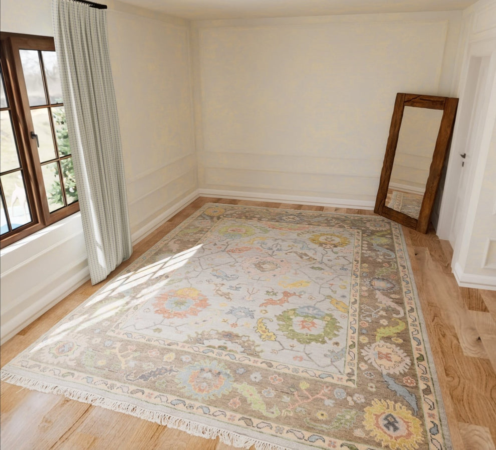 Hand-Knotted Oushak Rug – Luxury Turkish Wool Area Rug | Vintage-Inspired Oriental Carpet for Living Room