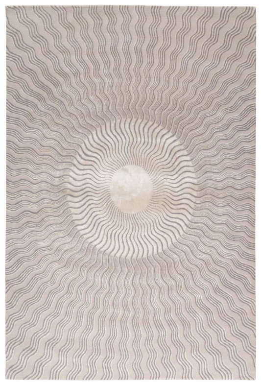 Modern Hand Tufted Abstract Sunburst Rug – Neutral Beige Contemporary Designer Carpet
