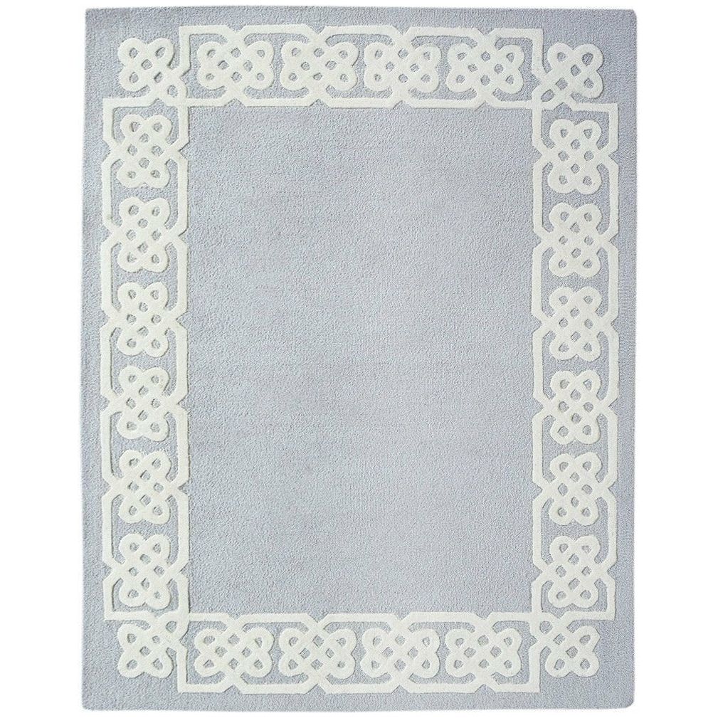 Elegant Border Design Wool Rug – Hand-Tufted Light Blue Area Carpet for Living Room, Bedroom & Luxury Home Décor