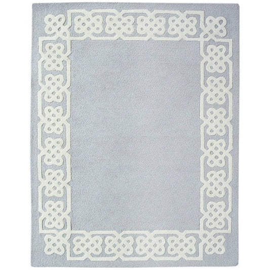 Elegant Border Design Wool Rug – Hand-Tufted Light Blue Area Carpet for Living Room, Bedroom & Luxury Home Décor