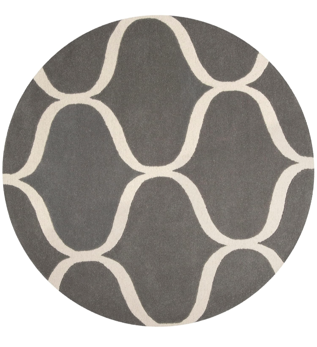 Gray and White Round Area Rug – Modern Trellis Pattern Carpet for Living Room, Bedroom & Office Decor