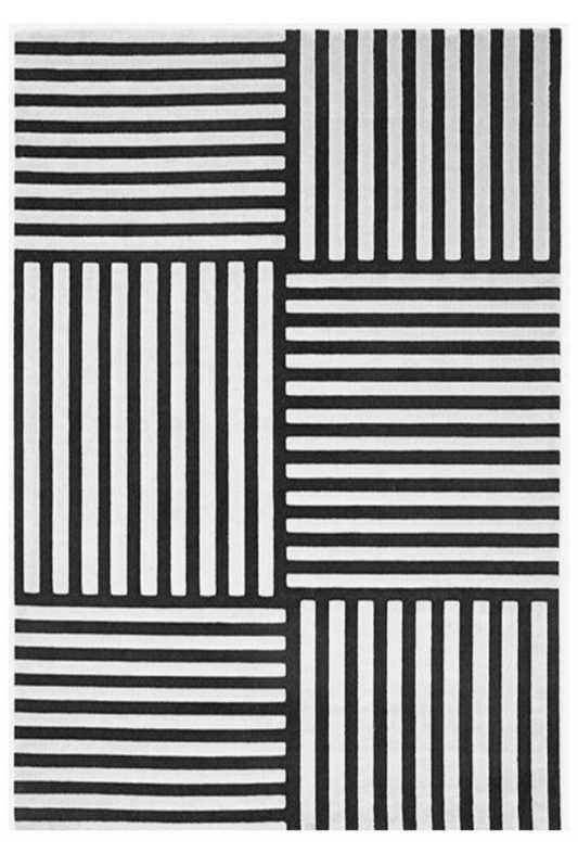 Modern Black and White Striped Geometric Area Rug – Contemporary Minimalist Carpet for Living Room, Bedroom & Office Decor