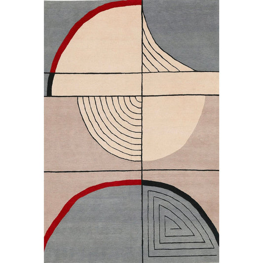 Modern Abstract Geometric Area Rug – Beige, Grey & Red Contemporary Art Deco Carpet for Living Room, Bedroom & Office Décor