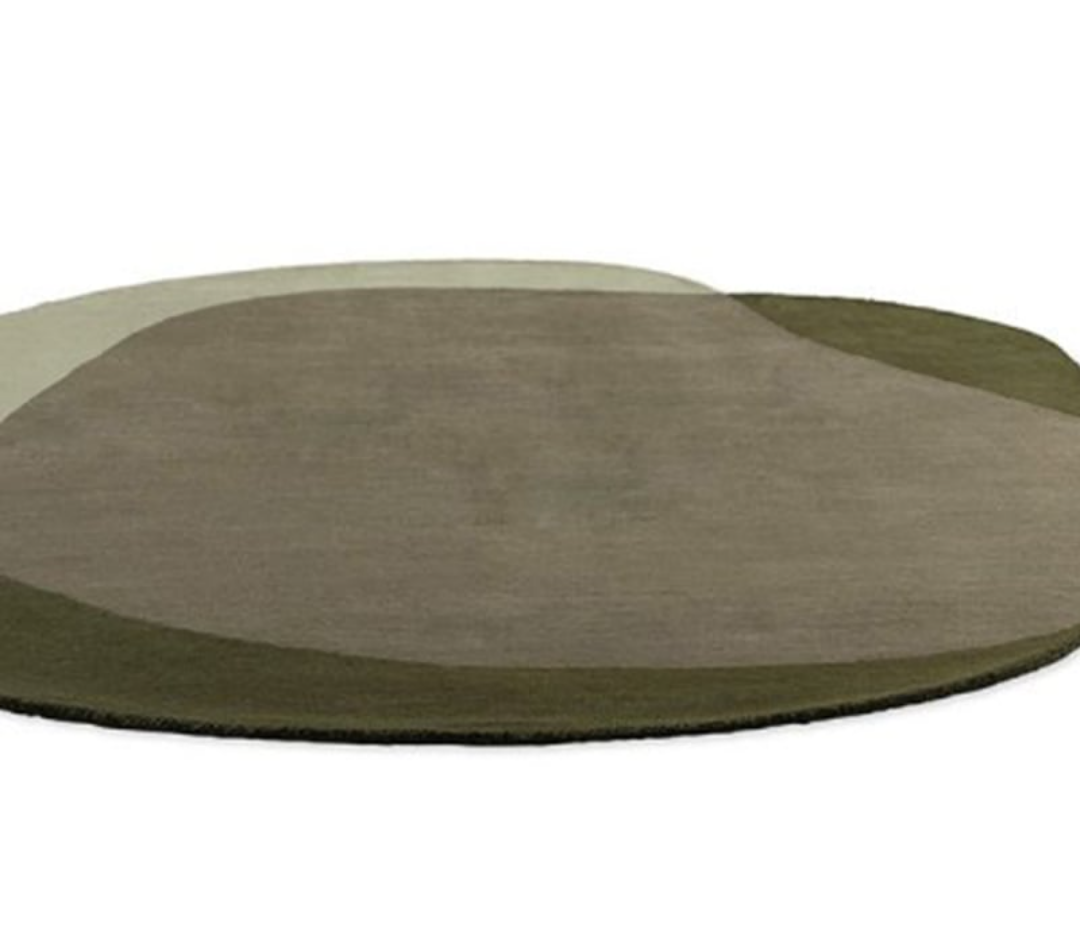 Modern Irregular Abstract Rug – Hand-Tufted Wool Area Carpet | Olive Green & Beige Overlapping Design for Living Room, Bedroom, Office