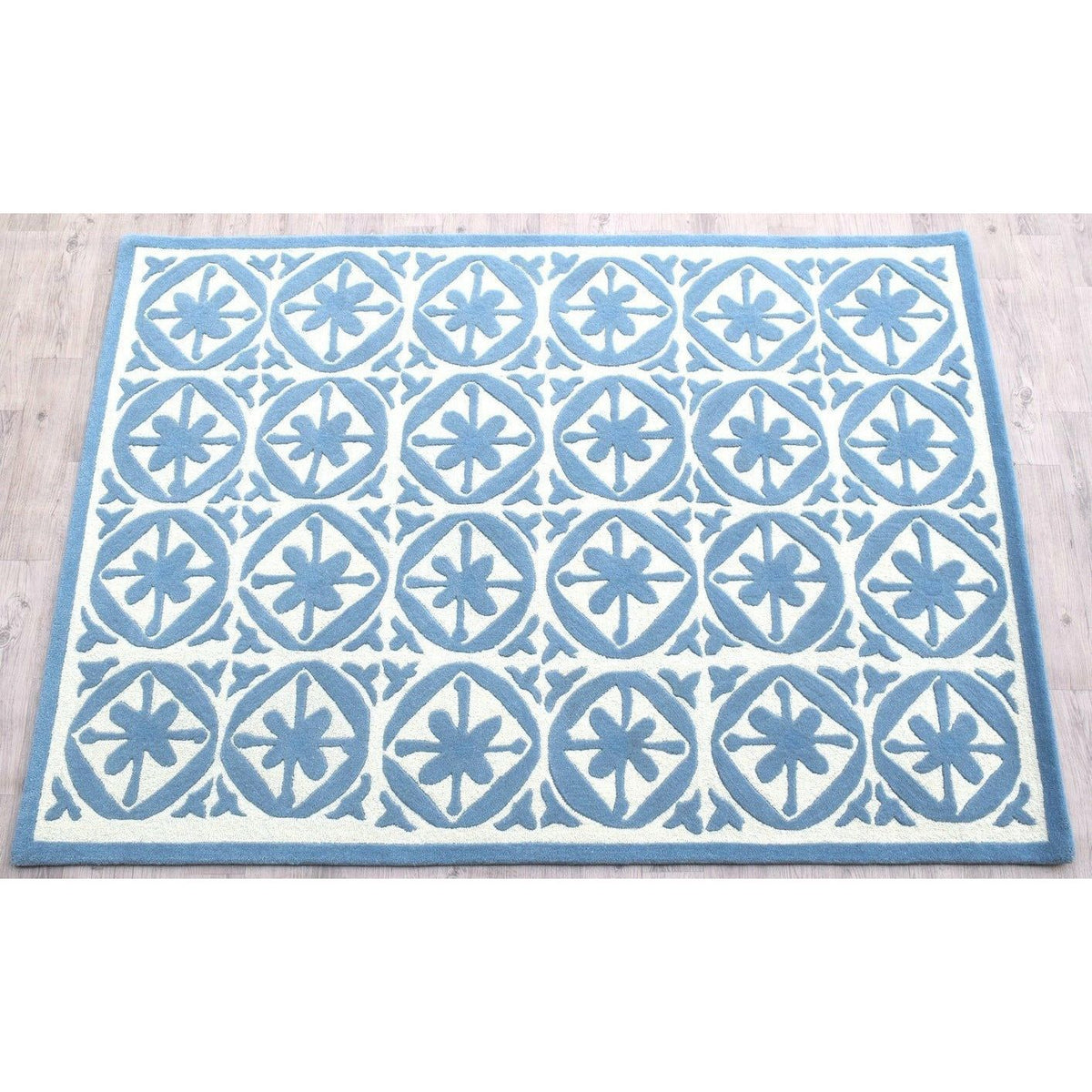 Handmade Blue & White Geometric Rug – Modern Moroccan Tile Design Carpet for Living Room, Bedroom & Home Décor