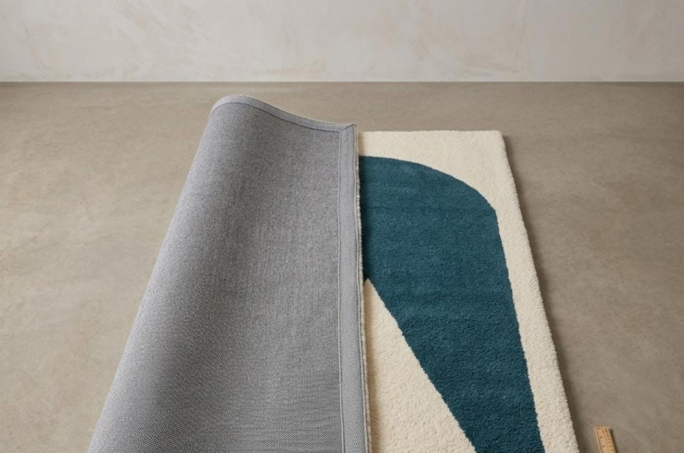 Modern Geometric Hand Tufted Rug – Luxury Cream & Teal Abstract Area Rug, Scandinavian Minimalist Wool Carpet, Contemporary Living Room Decor Rug