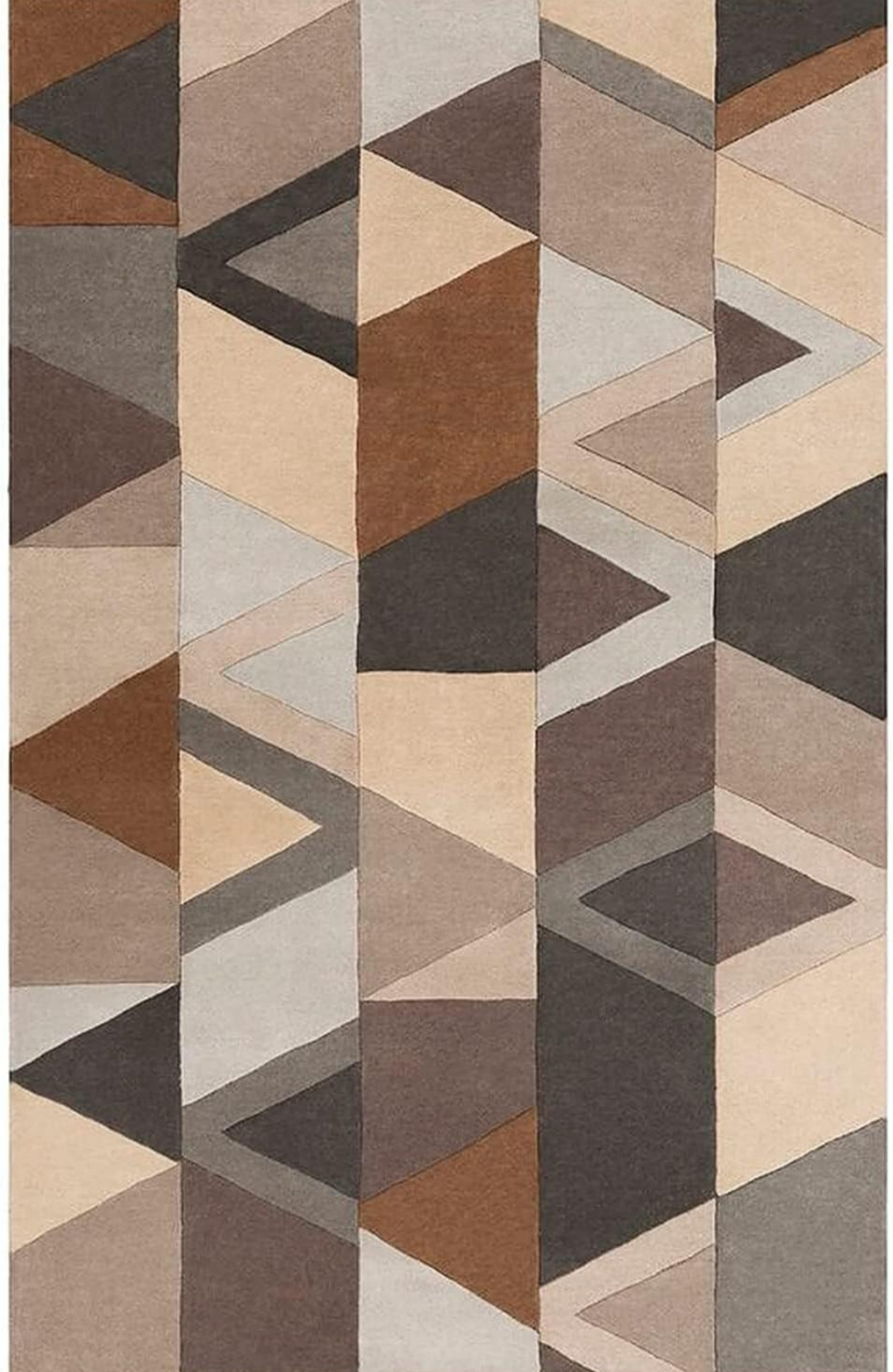Modern Geometric Area Rug – Hand-Tufted Soft Wool Carpet in Neutral Beige, Brown & Grey Tones for Living Room & Bedroom Decor