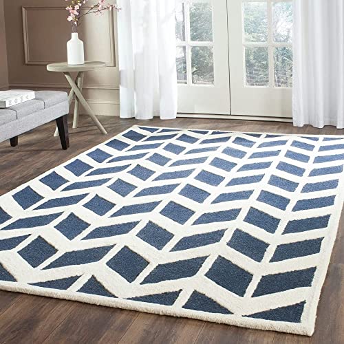 Navy Blue and White Geometric Rug – Modern Diamond Pattern Carpet for Living Room, Bedroom & Home Décor