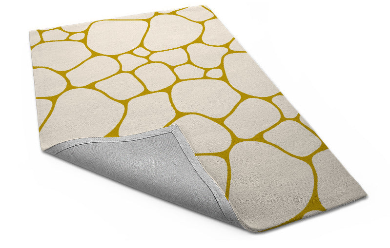 Beige and Mustard Yellow Pebble Pattern Rug – Modern Geometric Carpet for Living Room, Bedroom & Home Décor